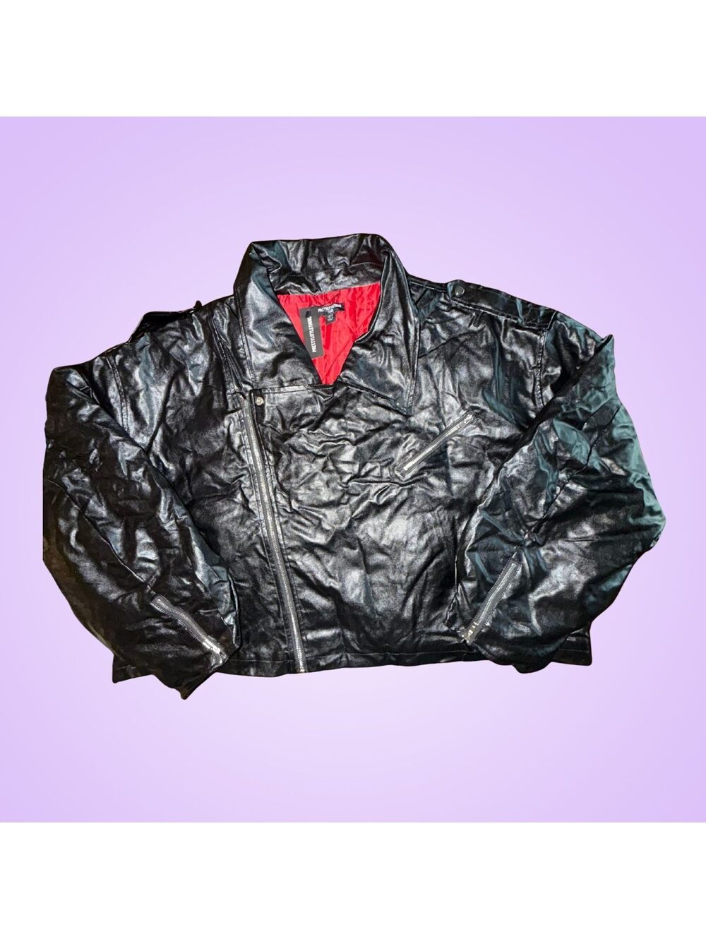 Women’s New Plus Size 22 PrettyLittleThing Faux Leather Moto Jacket